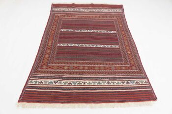 Tapis Afghan Mushwani Kilim 200x139 tissé main 140x200 lignes multicolores fait main 2