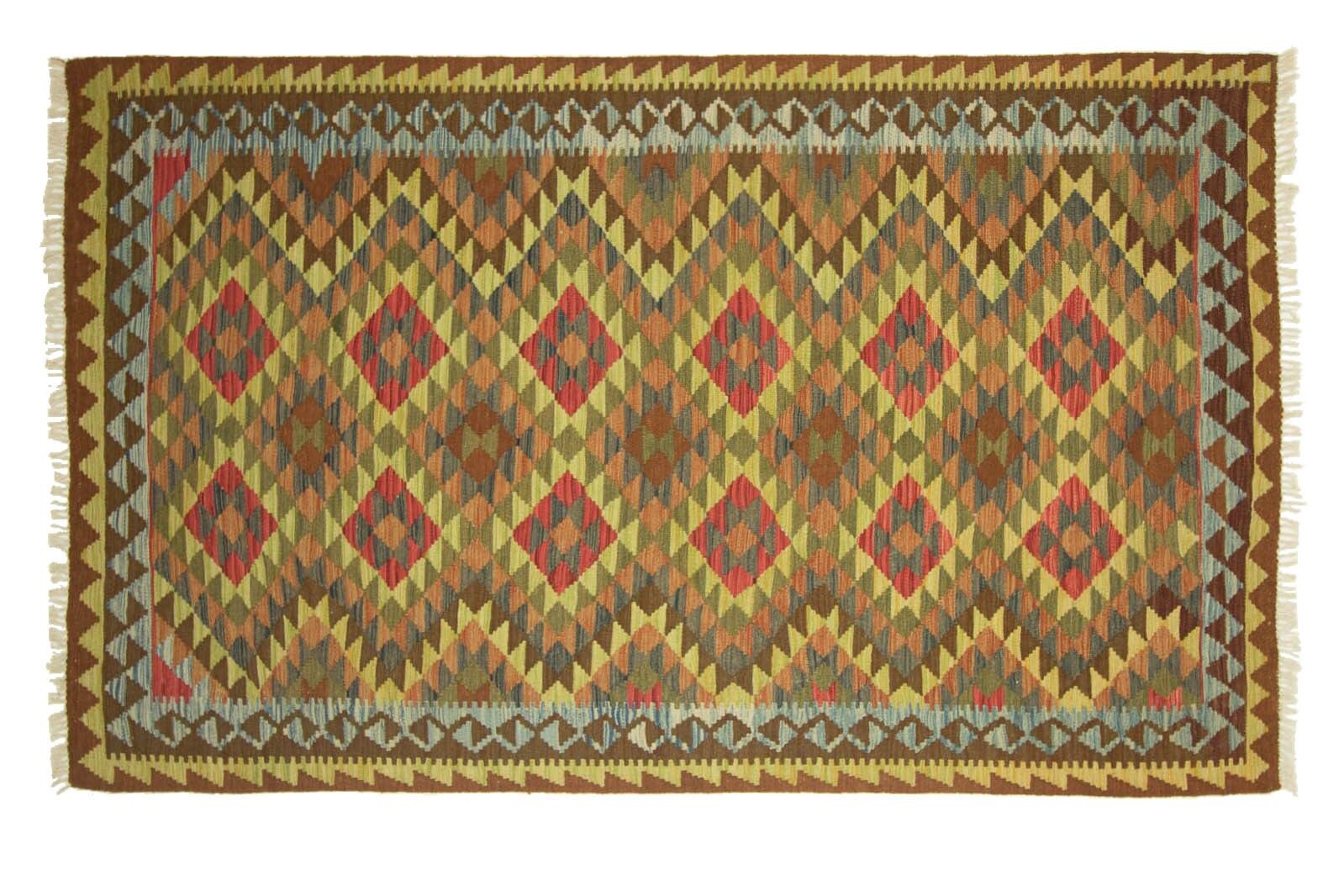 Afghan Maimana Kilim Multicolore 251x154 Tappeto tessuto a mano 150x250 Multicolore geometrico