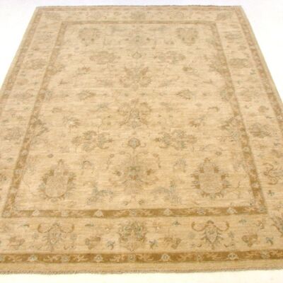 Tapis Afghan Chobi Ziegler 232x173 noué main 170x230 motif fleur beige poil court