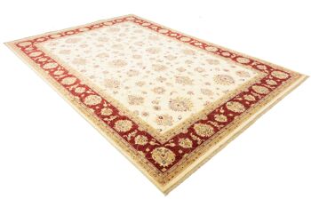 Tapis Afghan Chobi Ziegler 359x255 noué main 260x360 beige fleuri poil court Orient 4