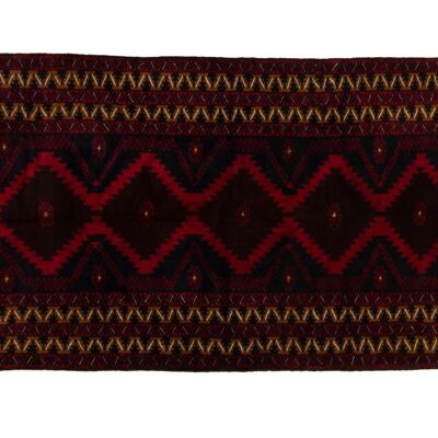 Afghan Baluch 203x113 tappeto annodato a mano 110x200 motivo geometrico blu pelo corto