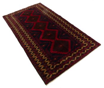 Tapis Afghan Baluch 203x113 noué main 110x200 motif géométrique bleu à poils courts 3