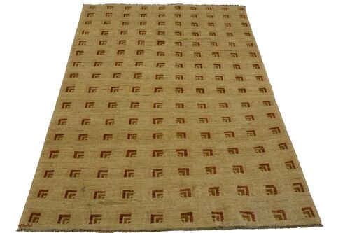 Afghan Modern Chobi Ziegler 181x115 Handgeknüpft Teppich 120x180 Beige Geometrisch