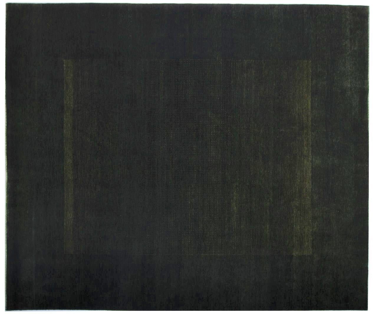 Tapis Loribaft 292x246 noué main 250x290 motif géométrique vert poils courts Orient