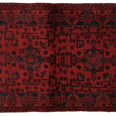 Tapis Afghan Khal Mohammadi 123x82 noué main 80x120 motif géométrique marron