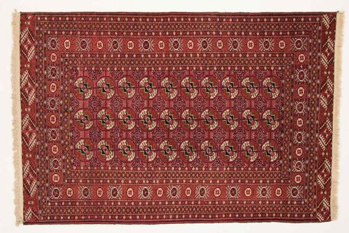 Kaukasus Buchara 192x130 Handgeknüpft Teppich 130x190 Rot Geometrisch Muster Kurzflor