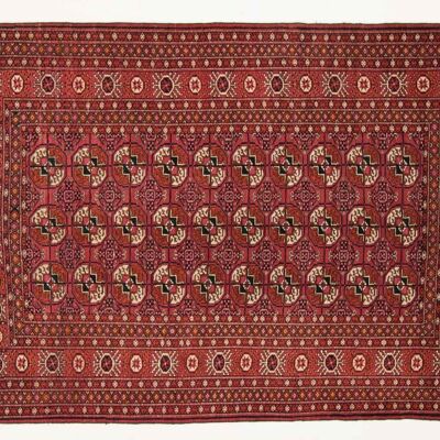 Tapis Caucase Boukhara 192x130 noué main 130x190 motif géométrique rouge, poils courts