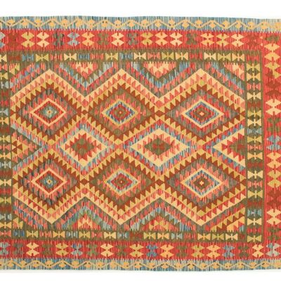 Afghan Maimana Kilim Colorful 194x158 Alfombra tejida a mano 160x190 Patrón geométrico beige