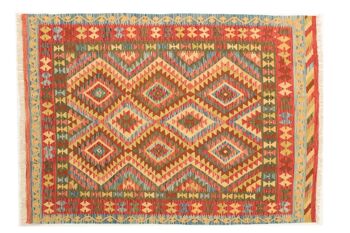 Afghan Maimana Kilim Coloré 194x158 Tapis tissé à la main 160x190 Beige Motif Géométrique 1