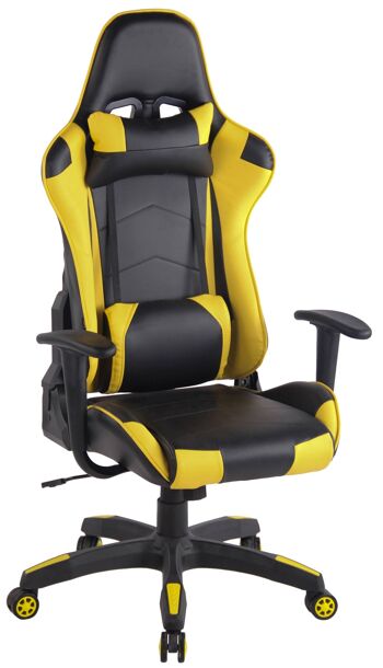 Chaise de bureau - Chaise de jeu - Hauteur réglable - Cuir artificiel - Blanc/noir - 65x47x138 cm, SKU158 1
