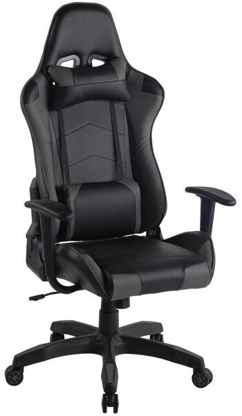 Chaise de bureau - Chaise de jeu - Hauteur réglable - Cuir artificiel - Blanc/noir - 65x47x138 cm, SKU158 3