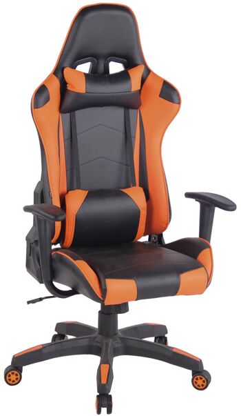 Chaise de bureau - Chaise de jeu - Hauteur réglable - Cuir artificiel - Blanc/noir - 65x47x138 cm, SKU158 5
