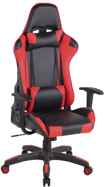 Chaise de bureau - Chaise de jeu - Hauteur réglable - Cuir artificiel - Blanc/noir - 65x47x138 cm, SKU158 6