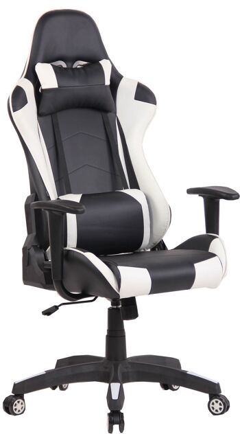 Chaise de bureau - Chaise de jeu - Hauteur réglable - Cuir artificiel - Blanc/noir - 65x47x138 cm, SKU158 8
