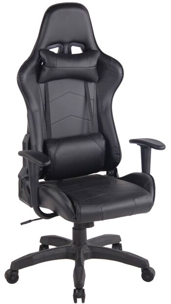 Chaise de bureau - Chaise de jeu - Hauteur réglable - Cuir artificiel - Blanc/noir - 65x47x138 cm, SKU159 7