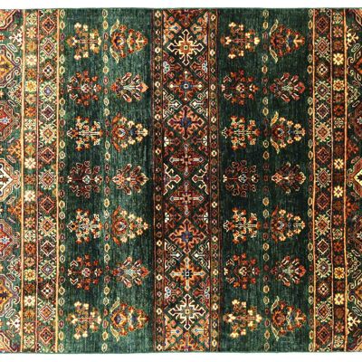 Afghan Khorjin Shaal 170x129 alfombra anudada a mano 130x170 patrón geométrico beige