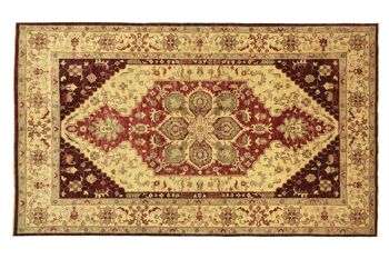 Tapis Afghan Chobi Ziegler 303x198 noué main 200x300 motif miroir beige, poils courts 1