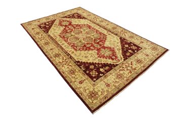 Tapis Afghan Chobi Ziegler 303x198 noué main 200x300 motif miroir beige, poils courts 3