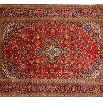 Tappeto persiano Keshan 390x277 annodato a mano 280x390 rosso orientale a pelo corto Tappeto orientale