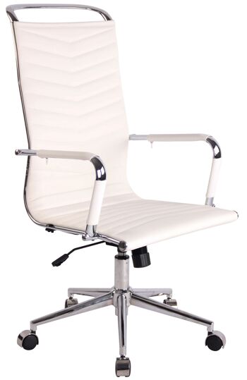 Chaise de bureau - Chaises de bureau pour adultes - Dossier haut - Réglable en hauteur - Cuir artificiel - Blanc - 57x65x120 cm , SKU250 1
