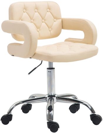 Chaise de bureau - Tabouret de bar - Chesterfield - Hauteur réglable - Cuir artificiel - Blanc - 62x55x90 cm , SKU251 3