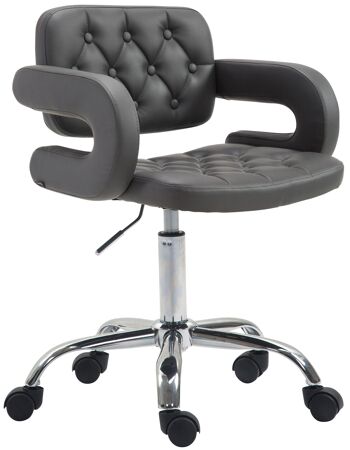 Chaise de bureau - Tabouret de bar - Chesterfield - Hauteur réglable - Cuir artificiel - Blanc - 62x55x90 cm , SKU251 5