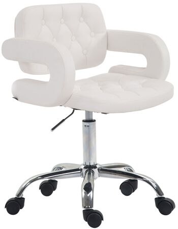 Chaise de bureau - Tabouret de bar - Chesterfield - Hauteur réglable - Cuir artificiel - Blanc - 62x55x90 cm , SKU257 10