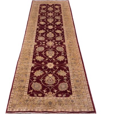 Afghan Chobi Ziegler 266x89 alfombra anudada a mano 90x270 runner rojo oriental