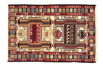 Tapis persan en soie soumakh 95x74 tissé main 70x100 motif géométrique multicolore fait main 1