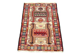 Tapis persan en soie soumakh 95x74 tissé main 70x100 motif géométrique multicolore fait main 2