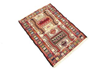 Tapis persan en soie soumakh 95x74 tissé main 70x100 motif géométrique multicolore fait main 4