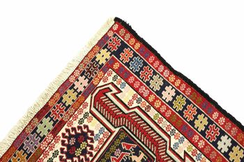 Tapis persan en soie soumakh 95x74 tissé main 70x100 motif géométrique multicolore fait main 5