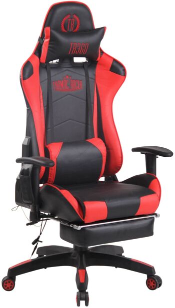 Chaise de bureau - Cuir artificiel - Chaise avec fonction inclinable / repose-pieds - Noir / Rouge - 49x70x141 cm, SKU314 1