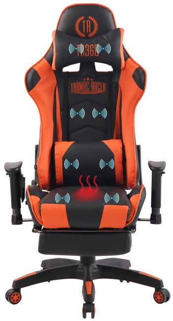 Chaise de bureau - Cuir artificiel - Chaise avec fonction inclinable / repose-pieds - Noir/Orange - 49x70x141 cm, SKU315 2