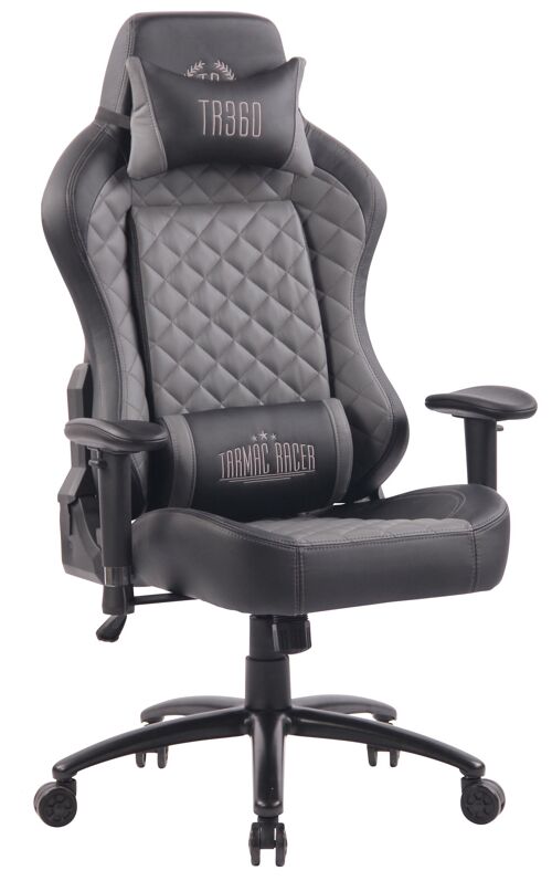 Bureaustoel - Game stoel - Hoofdkussen - Verstelbaar - Kunstleer - Grijs/zwart - 70x60x130 cm , SKU317