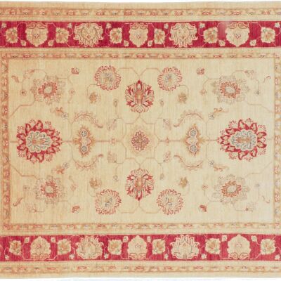 Tapis Afghan Chobi Ziegler 233x168 noué main 170x230 motif fleur beige, poils courts