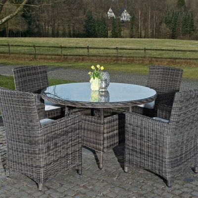 Tuinset - Tafel met 4 stoelen - Glazen tafelblad - Grijs , SKU360