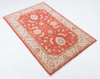 Tapis afghan fin Chobi Ziegler 153x102 noué main 100x150 motif fleur rouge 4