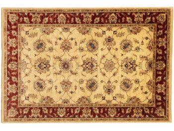 Tapis Afghan Chobi Ziegler 184x128 noué main 130x180 motif fleur or poil court 1