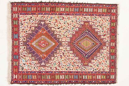 Perser Seidensoumakh 145x110 Handgewebt Teppich 110x150 Mehrfarbig Orientalisch