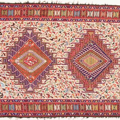 Tapis persan en soie soumakh 145x110 tissé main 110x150 multicolore oriental