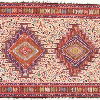 Perser Seidensoumakh 145x110 Handgewebt Teppich 110x150 Mehrfarbig Orientalisch