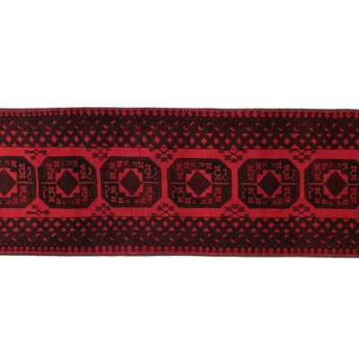 Afghan Aqcha 290x85 Handgeknüpft Teppich 90x290 Läufer Rot Geometrisch Kurzflor Orient