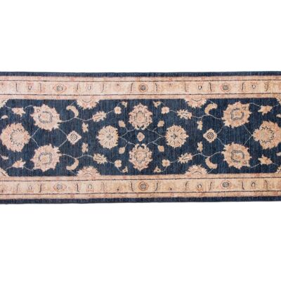Afghan Chobi Ziegler 247x80 tappeto annodato a mano 80x250 corridore motivo floreale beige