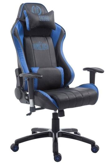 Chaise de bureau - Chaise de jeu - Oreiller - Repose-pieds - Cuir artificiel - Bleu / noir - 70x129x132 cm , SKU705