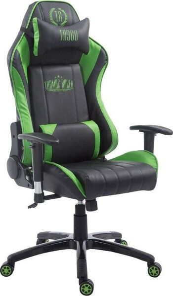 Chaise de bureau - Chaise de jeu - Oreiller - Ergonomique - Cuir artificiel - Vert/noir - 57x70x112 cm - Noir/Rouge, SKU724 2