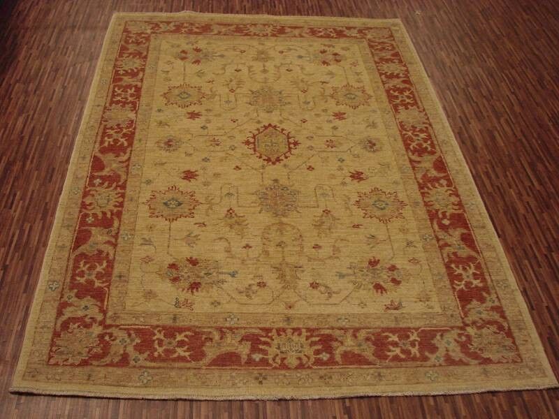 Afghan Chobi Ziegler 209x150 tappeto annodato a mano 150x210 motivo floreale beige, pelo corto