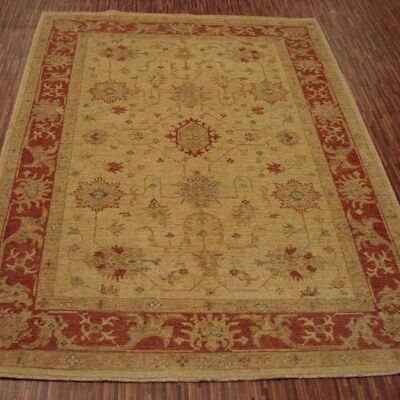 Afghan Chobi Ziegler 209x150 hand-knotted carpet 150x210 beige flower pattern short pile