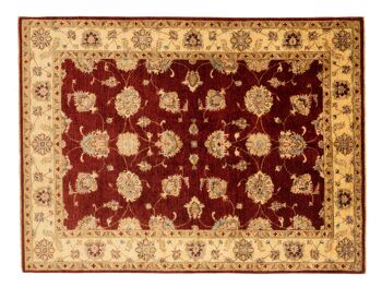 Tapis Afghan Chobi Ziegler 205x154 noué main 150x210 motif fleur rouge poil court 1