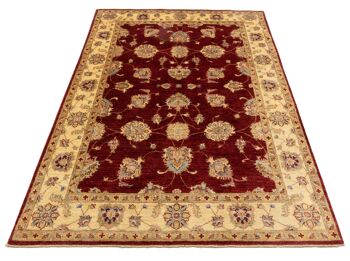 Tapis Afghan Chobi Ziegler 205x154 noué main 150x210 motif fleur rouge poil court 2